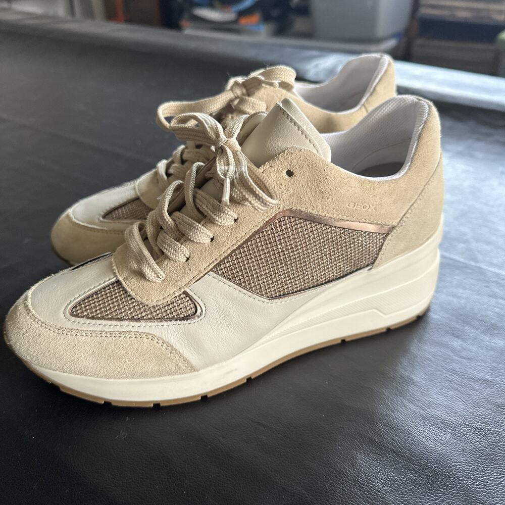Geox Respira Zosma Tan Suede Wedge Sneakers Womens 9 Breathable 860